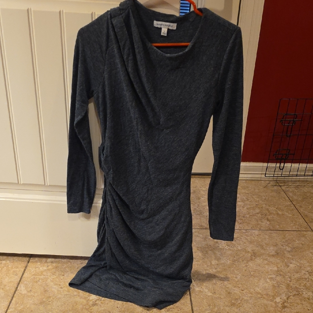 Anthropologie Charcoal Ruched Long-Sleeve Knit Dress